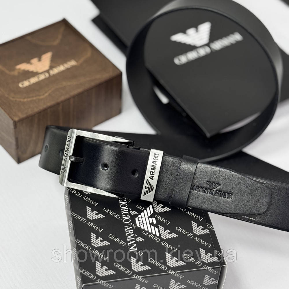 Мужской брендовый ремень из натуральной кожи (328) черный Киев - изображение 7