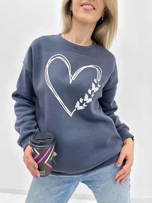 Утеплений світшот з принтом "Heart" оптом  Батал 54-56, Графіт Київ - фото 1