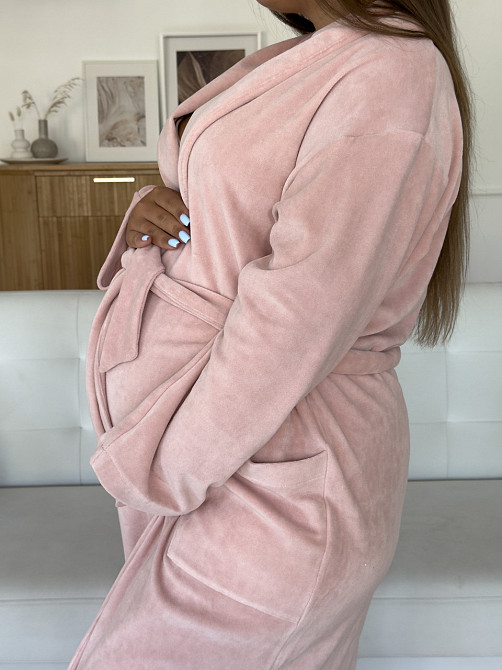 Жіночий велюровий халат для вагітних COSY довгий Peach Fuzz в подарунковій упаковці персиковий Київ - фото 8