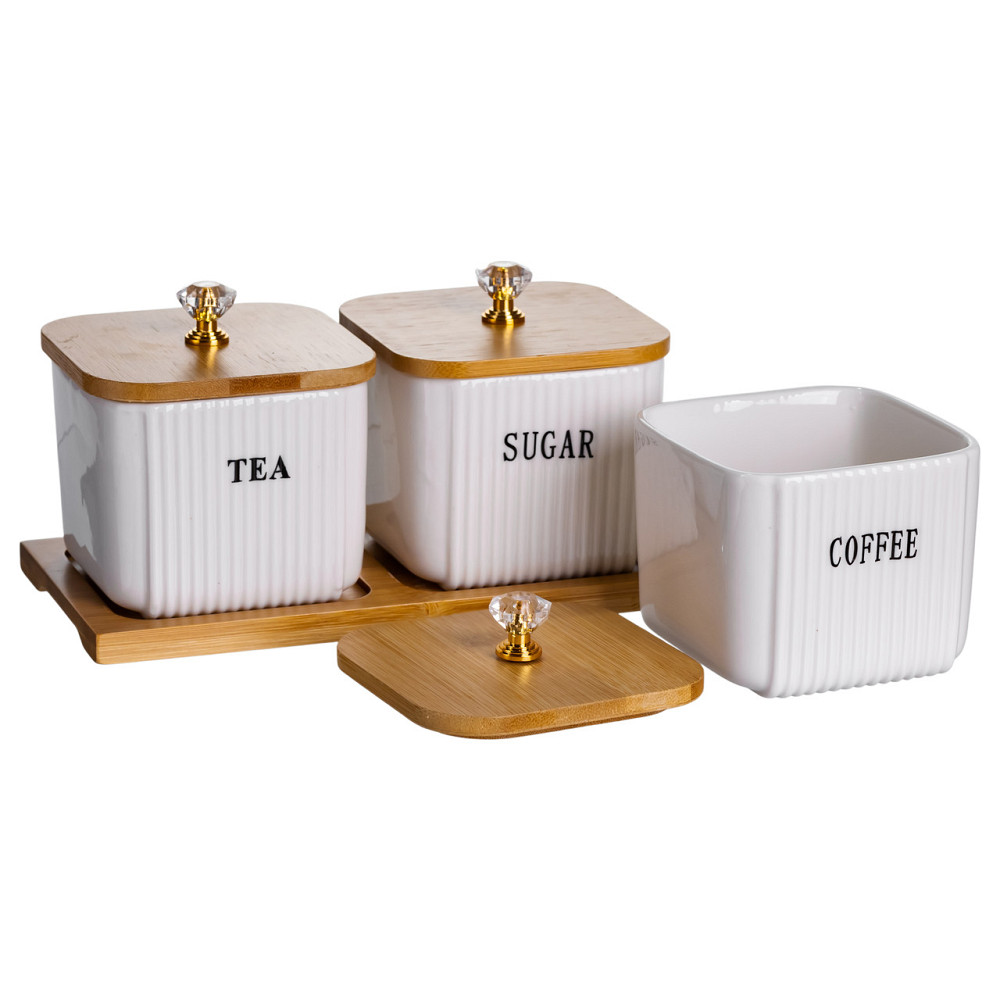 Yiwu Набір порцелянових квадратних банок для сипучіх на підставці 3 шт. по 350 (мл) для чаю кав Коломыя - изображение 2