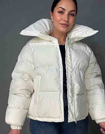 Куртка женская Haiziyuan 2603 оверсайз пуффер с воротником-стойкой молочная, молочний, M Киев