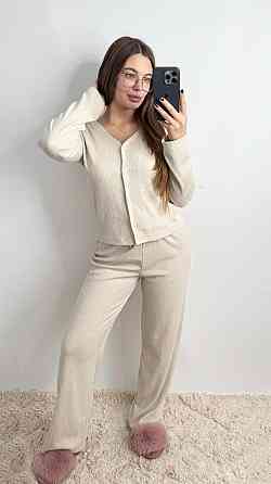 Женский трикотажный костюм на тёплую погоду Бежевый M-L Харьков