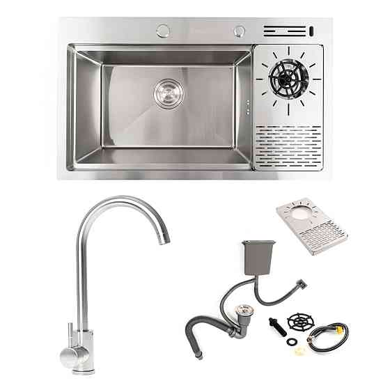 Кухонна мийка нержавійка 78*46 Platinum Handmade з кухонним змішувачем + дозатор та коландер Коломыя