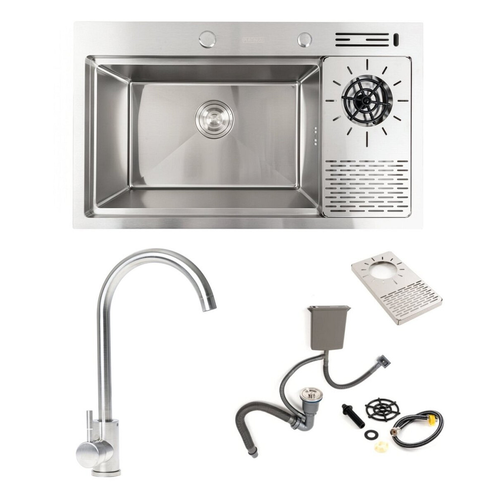 Кухонна мийка нержавійка 78*46 Platinum Handmade з кухонним змішувачем + дозатор та коландер Коломия - фото 1