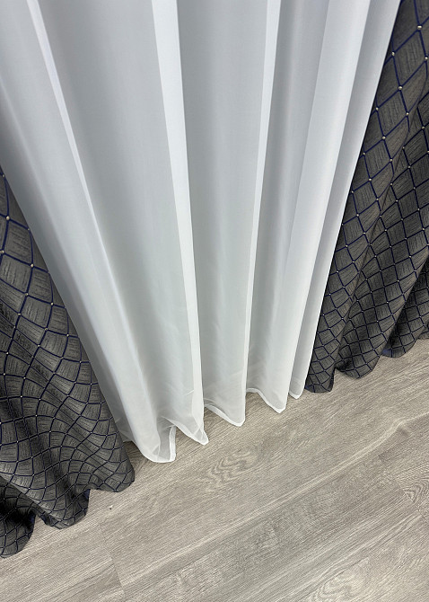 Шторна тканина жакард, колекція "RUBI" колір графітовий з синім 1756ш Київ - фото 6