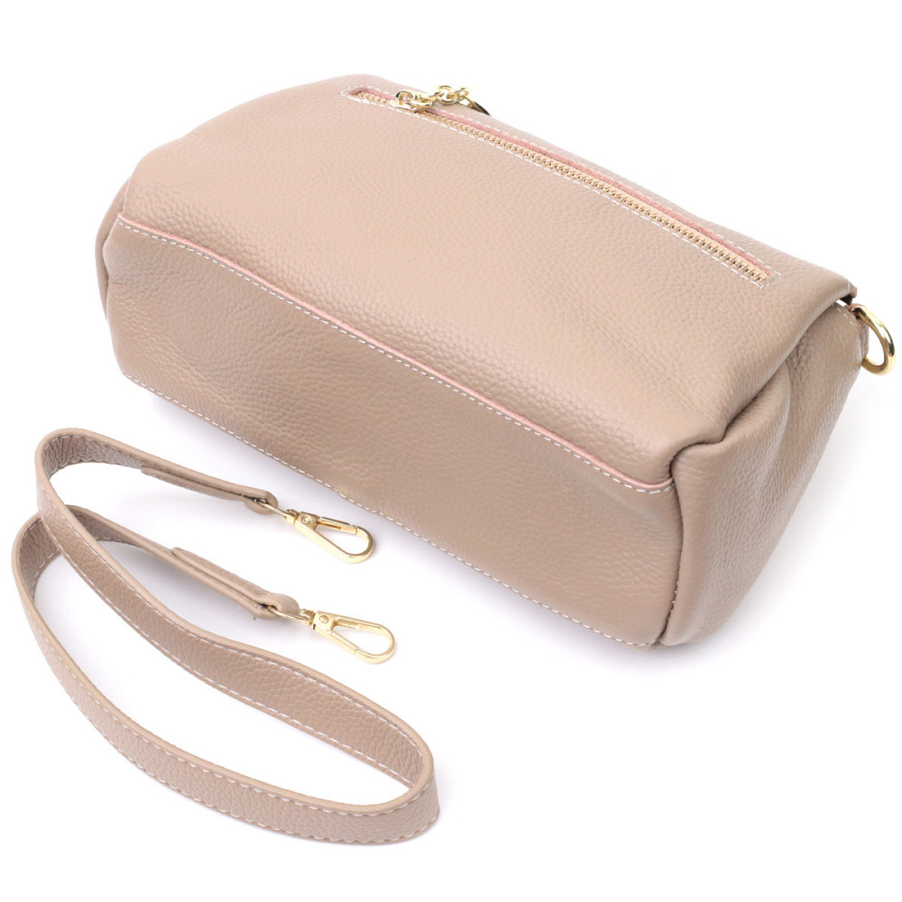 Шкіряна жіноча сумка з металевою прикрасою по середині Vintage 22609 Бежева Київ - фото 7