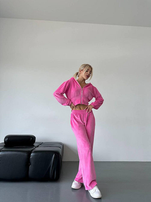 Жіночий стильний прогулянковий костюм: кофта та штани велюр-плюш Рожевий, 48/50 Одеса - фото 8