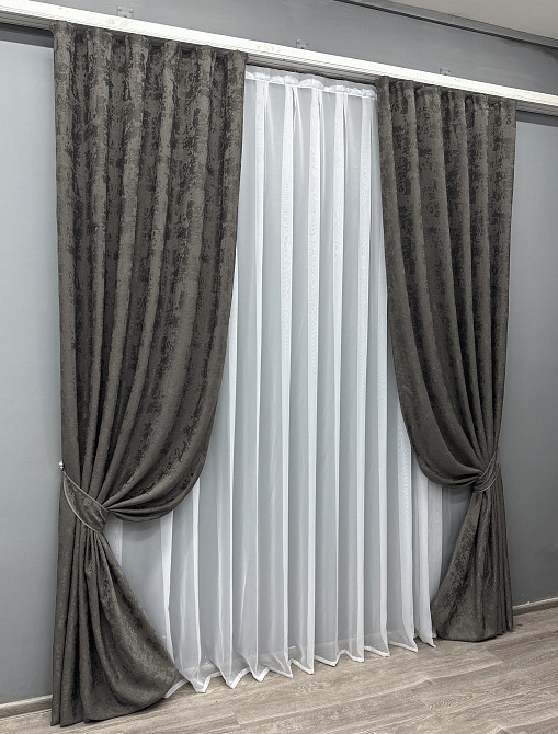Комплект готових штор VR-Textil Жакард Sultan № 1723ш Графітовий 100х290 см 2 шт (31-925) Киев - изображение 3