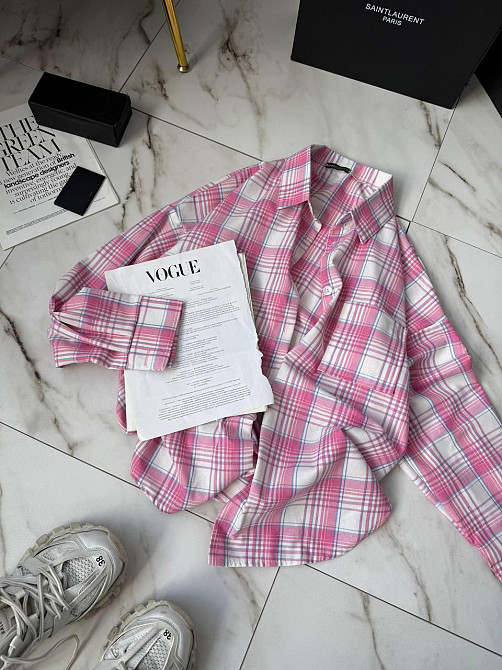Жіноча стильна сорочка оверсайз у клітинку фланель 100% котон Рожевий 2 Одеса - фото 1
