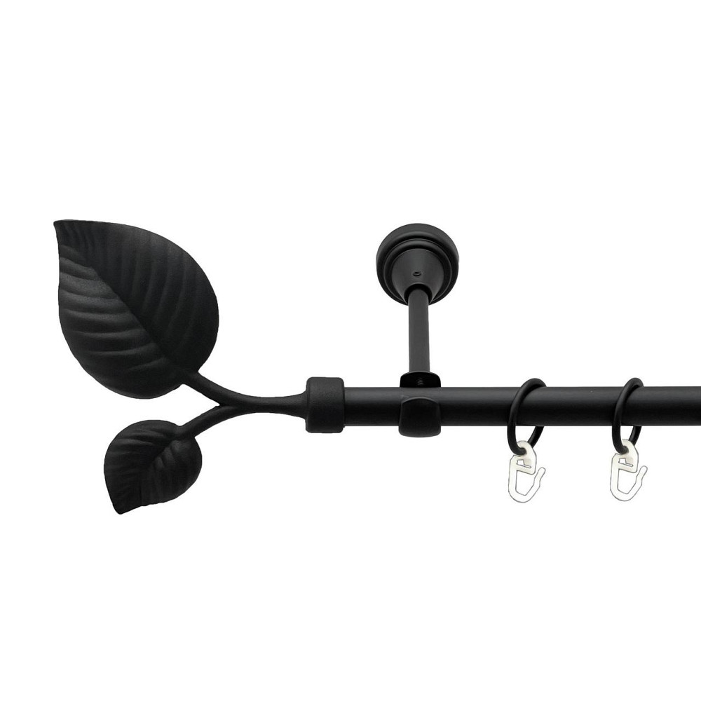 Карниз Orvit Листок Великий металевий однорядний відкритий гладка труба кільце металеве Чорний Оксамит 16 мм 140 см (00-00027120) Львів - фото 1