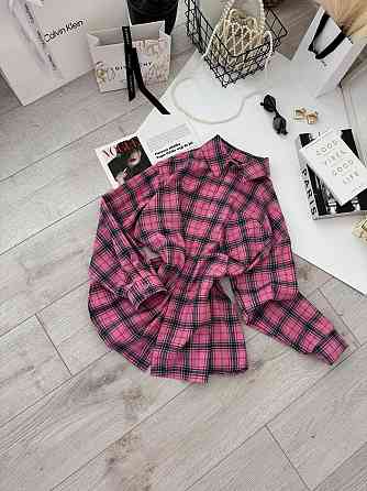 Женская базовая оверсайз рубашка в клетку Малиновый Одесса