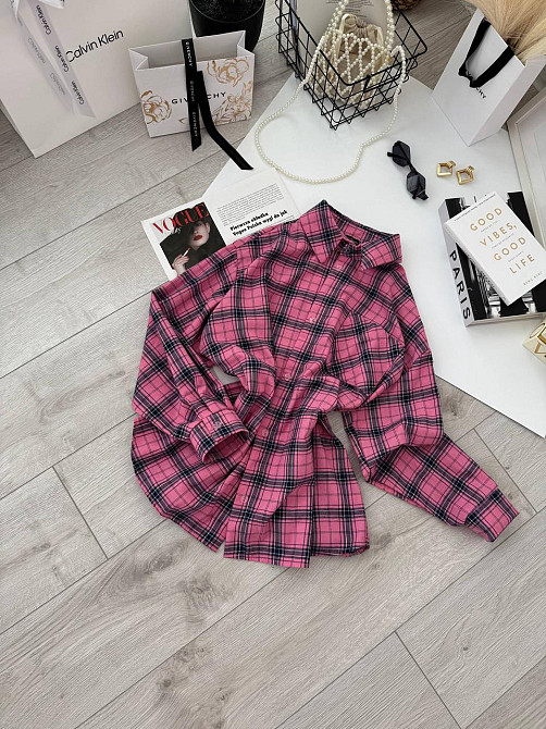 Женская базовая оверсайз рубашка в клетку Малиновый Одесса - изображение 5