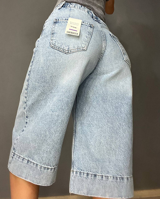 Шорти жіночі джинсові Sherocco 394-1 бермуди довгі нижче коліна резинка на талії манжет знизу блакитні , блакитний, 28, 28, 83 см, 115 см Київ - фото 2