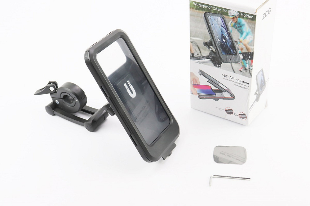 Тримач-чохол телефону 175х82мм на кермо, сенсорна плівка, регульований кут налаштування 360°, внутрішня магнітна фіксація телефону, чорний ZCG Київ - фото 1