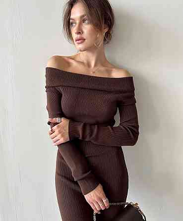 Женское привлекательное платье с открытым плечом рубчик Шоколад, 42/44 Одесса