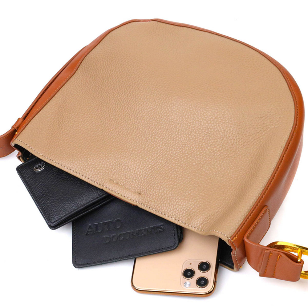 Полукруглая сумка кросс-боди из натуральной кожи 22092 Vintage Бежевая Киев - изображение 7