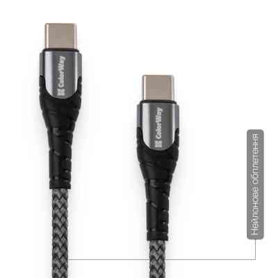Дата кабель USB-C to USB-C 1.0m PD Fast Charging 65W 3А grey ColorWay (CW-CBPDCC040-GR) Вінниця