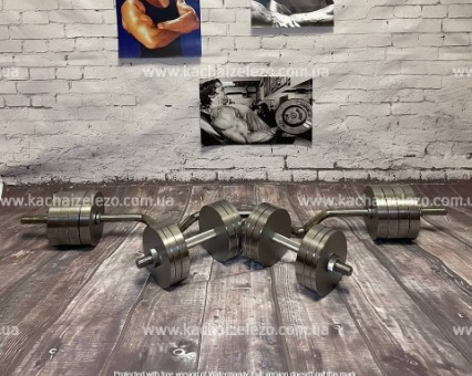 Штанга W-образная + гантели металлические 2 по 36 кг Набор 78 кг Гантели, гири, штанги и диски наборные Киев - изображение 2