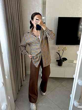 Женская повседневная рубашка в клетку на пуговицах Беж, 54/58 Одесса