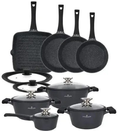 ZWIEGER BLACK STONE Набір каструль z pokrywkami 20, 24, 28 cm + Рондель 16 Сковорідки Grillowa Кришки Tadar Київ