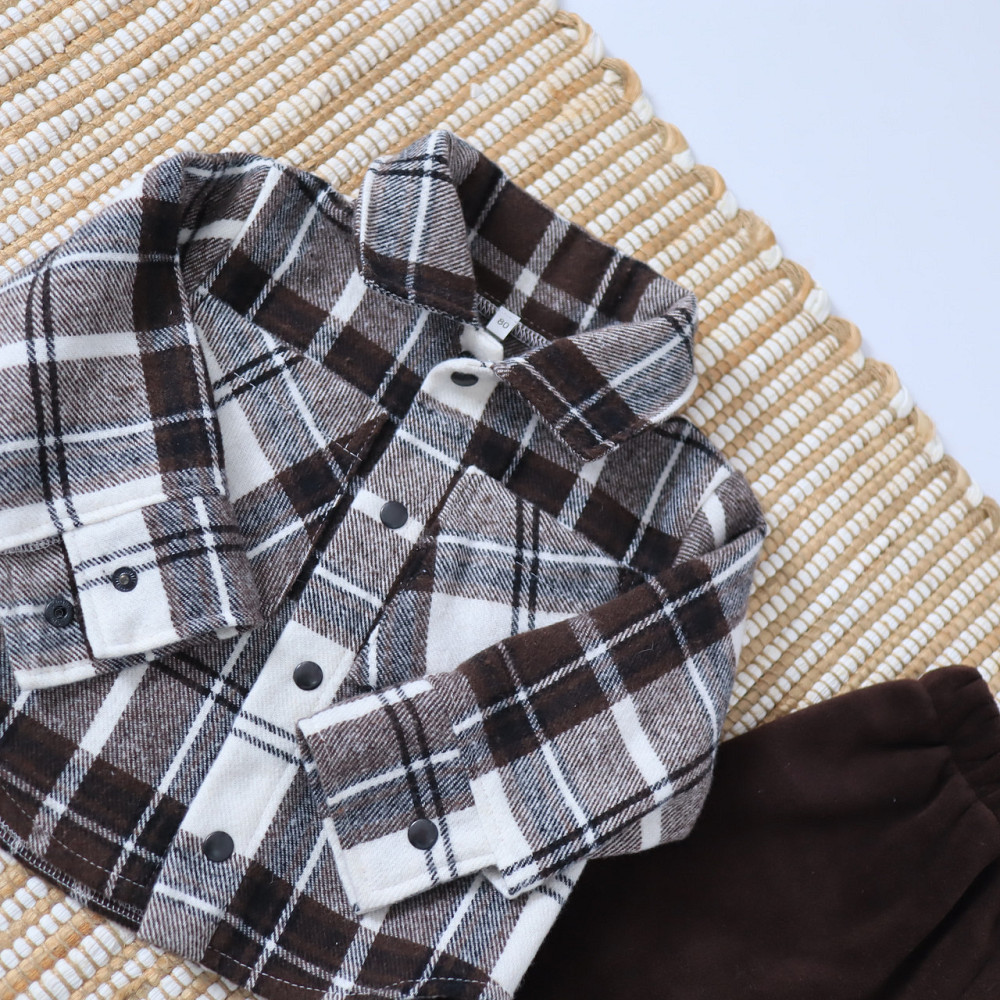 Коричневый теплый детский комплект из флиса тедди (рубашка в клетку+толстовка+брюки) Каменец-Подольский - изображение 6