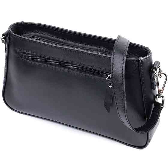 Женская сумка багет с цепочкой и съемным ремешком из гладкой натуральной кожи Черная (SHVIGEL) Киев