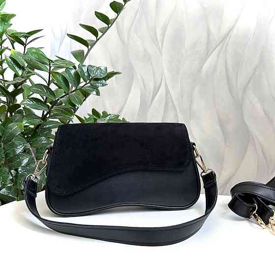 Гарний, стильний клатч. НАТУРАЛЬНА ЗАМША +еко шкіра. Чорний. 301-41 Київ