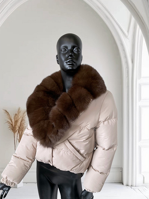 Короткі пуховики з хутром Бежевий Темний Соболь XL Харків - фото 4