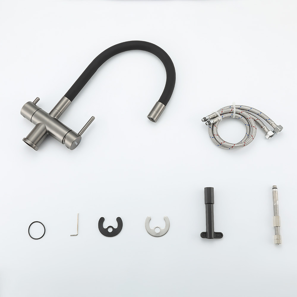 Смеситель для кухни с подключением к фильтру GAPPO G4398-39 гибкий излив, графит/черный Киев - изображение 3