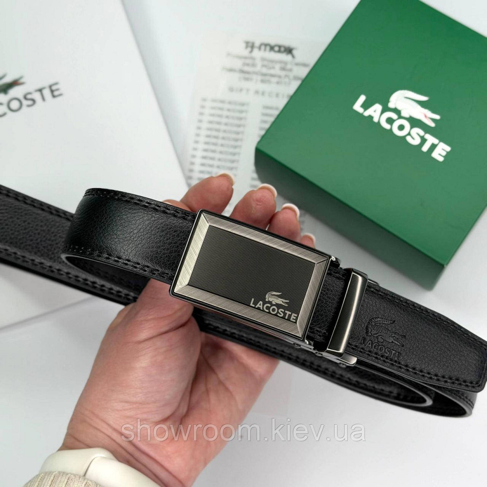 Чоловічий шкіряний брендовий ремінь з пряжкою автомат Lacoste (980) Київ - фото 1