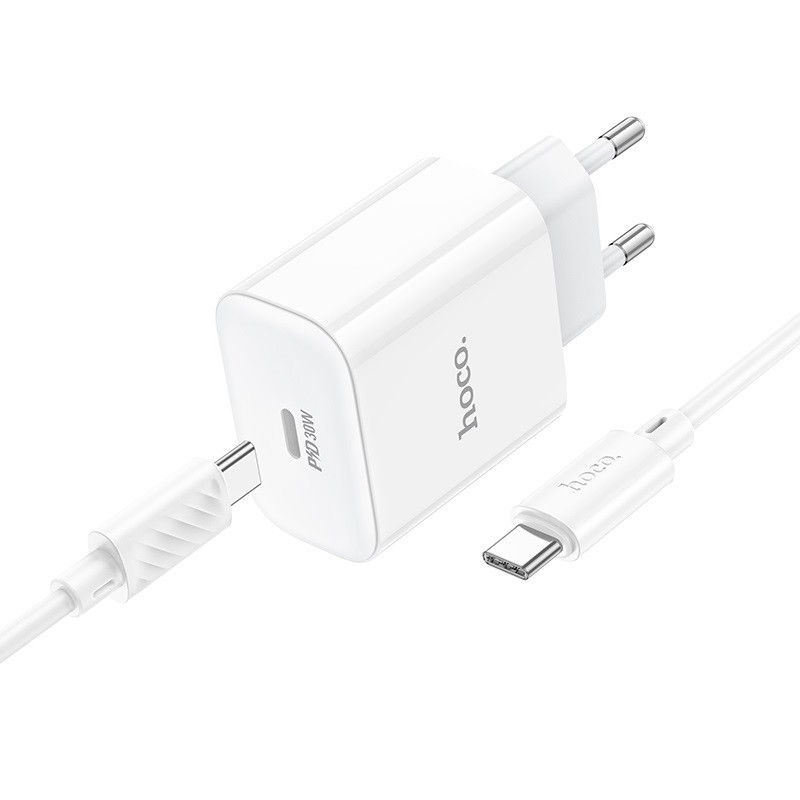 Мережевий зарядний пристрій з кабелем HOCO C76A Pro Majestic single port PD30W charger set (Type-C to Type-C)(EU) White Одеса - фото 3