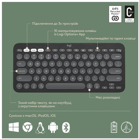 IT набір Logitech Pebble 2 Combo for Mac Tonal Graphite (6915635) Киев - изображение 9