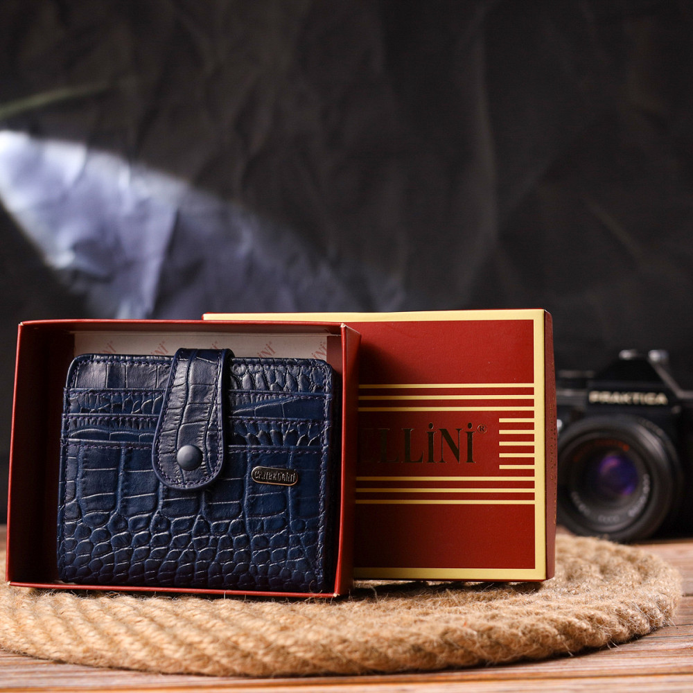 Цікавий гаманець із натуральної шкіри з тисненням під крокодила CANPELLINI 21687 Синій Київ - фото 10
