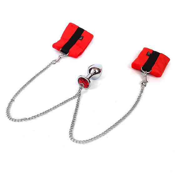 Наручники з металевою анальною пробкою Art of Sex Handcuffs with Metal Anal Plug size M Red Sex Aura Київ