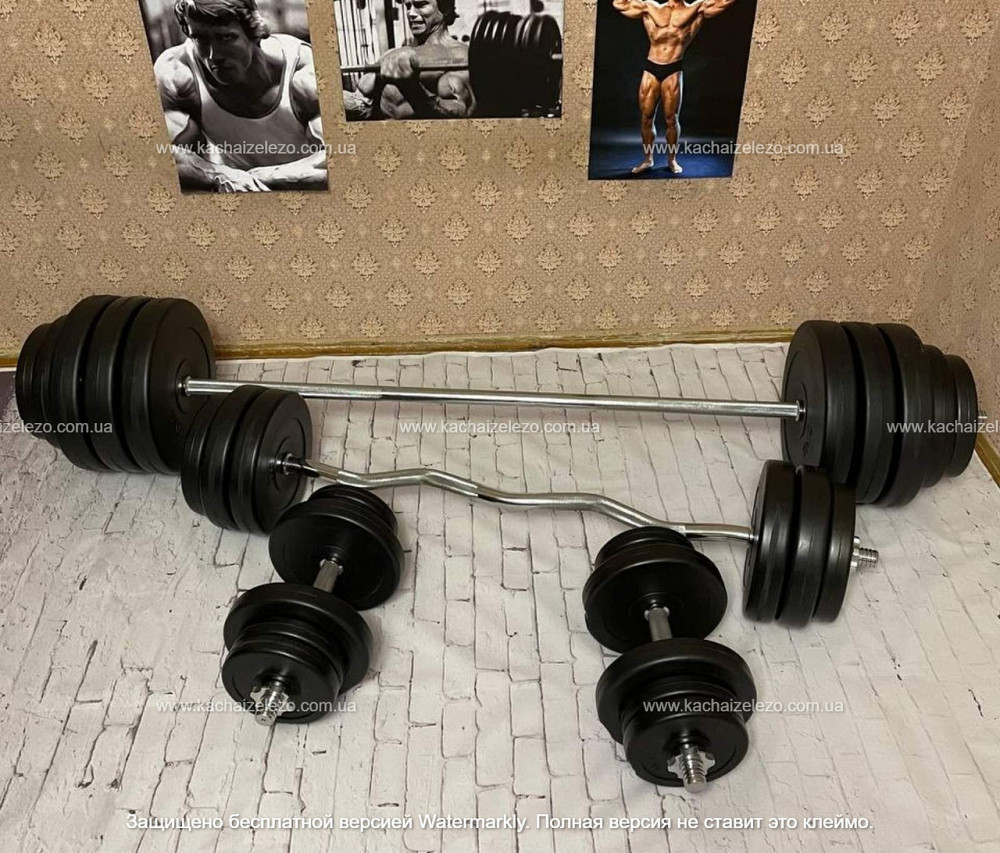 Штанга наборная + W-образный гриф с гантелями 140 кг Гантели, гири, штанги и диски ударостойкий пластик Киев - изображение 5