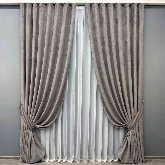 Комплект готових штор VR-Textil Шеніл преміум VELMIRA Rich № 1927ш Попелястий 150х290 см 2 шт (33-0993) Київ