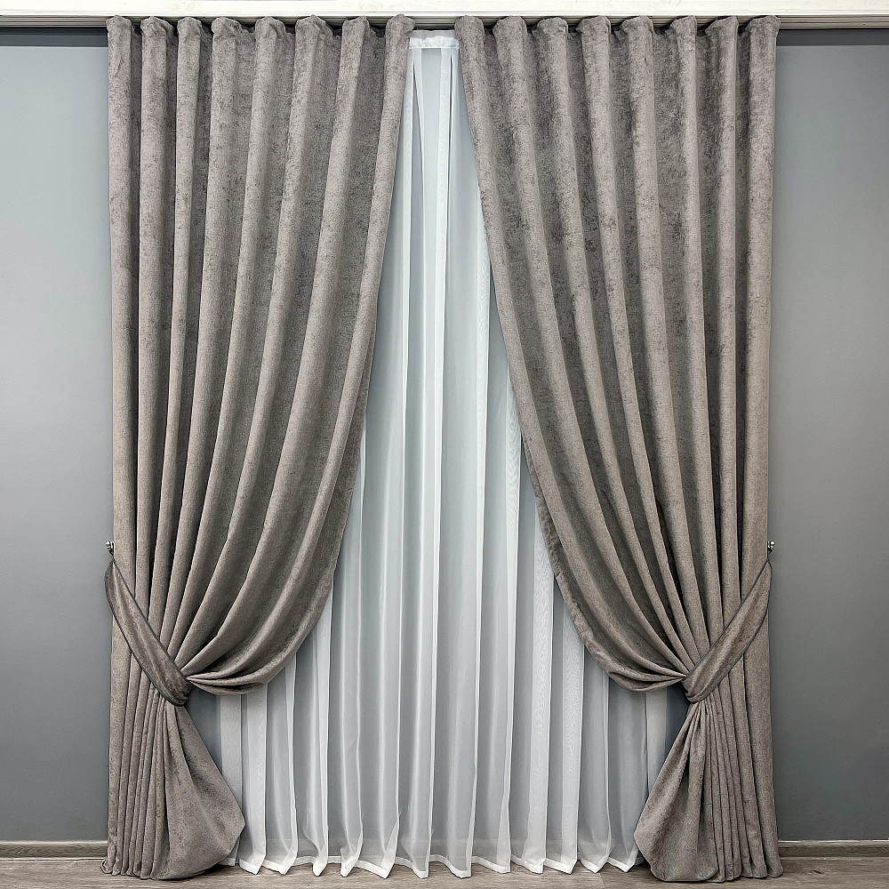 Комплект готовых штор VR-Textil Шенилл премиум VELMIRA Rich № 1927ш Пепельный 150х290 см 2 шт (33-0993) Киев - изображение 2