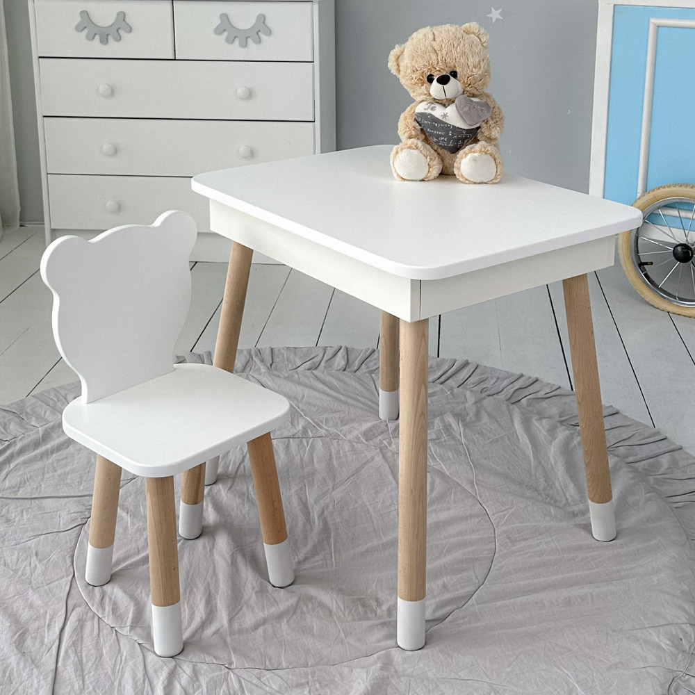 Дитячий дерев'яний столик з відкидним верхом 53×60×45, стіл з нішею в дитячу, білий Київ - фото 8