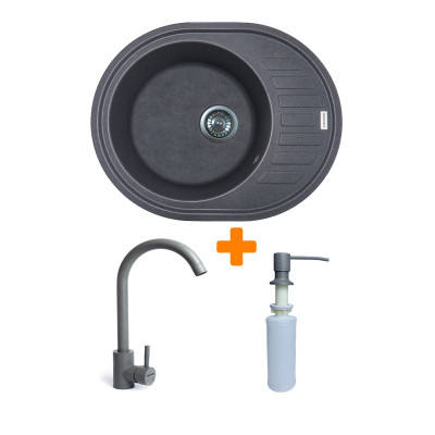 Мойка кухонная Adamant Ovum сірий + змішувач + дозатор (1824296900404) Винница - изображение 1