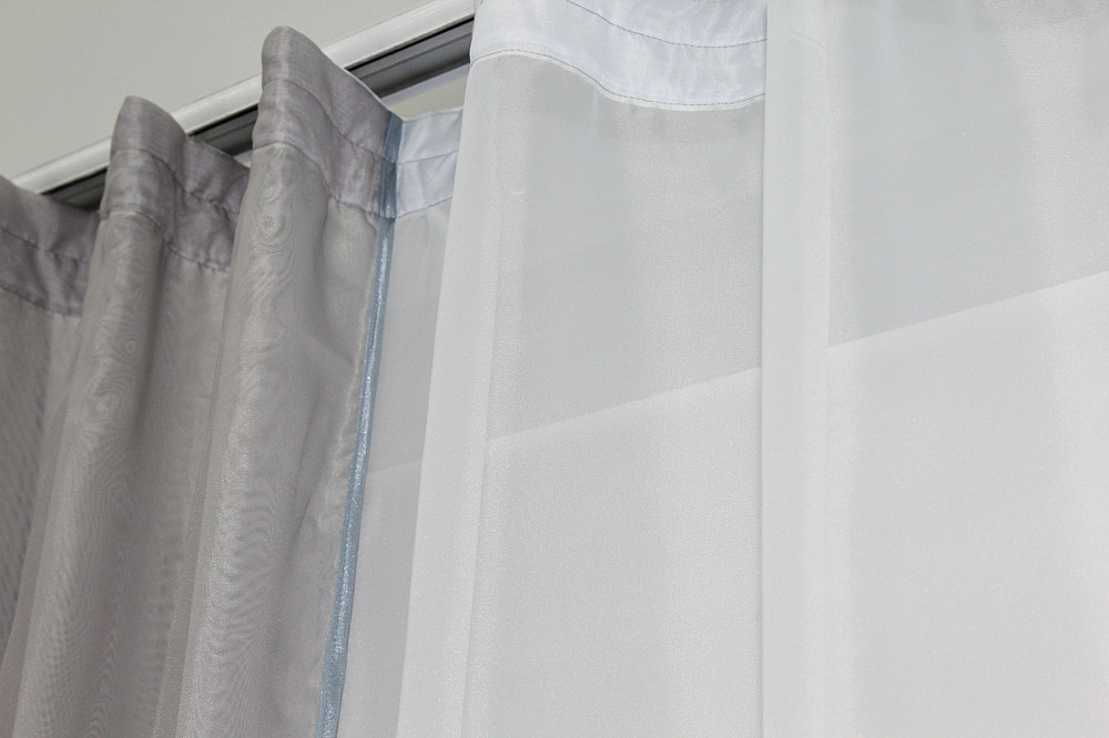 Кухонний комплект VR-Textil № 051к тюль і шторки з підв'язками сірий з білим 280х170 см (50-077) Київ - фото 4