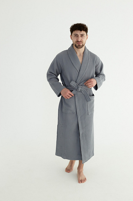 Мужской вафельный халат Ideal Textile длинный серый (56860604) 3XL Черновцы - изображение 1