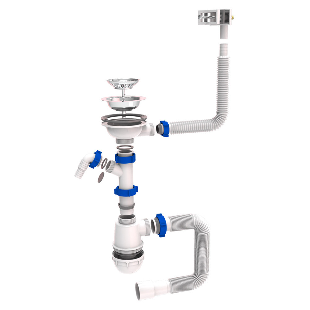 TAU Сифон для кухонной мойки с нержавеющим выпуском 3½" выводом под стир. машину квадратным пер Киев - изображение 1