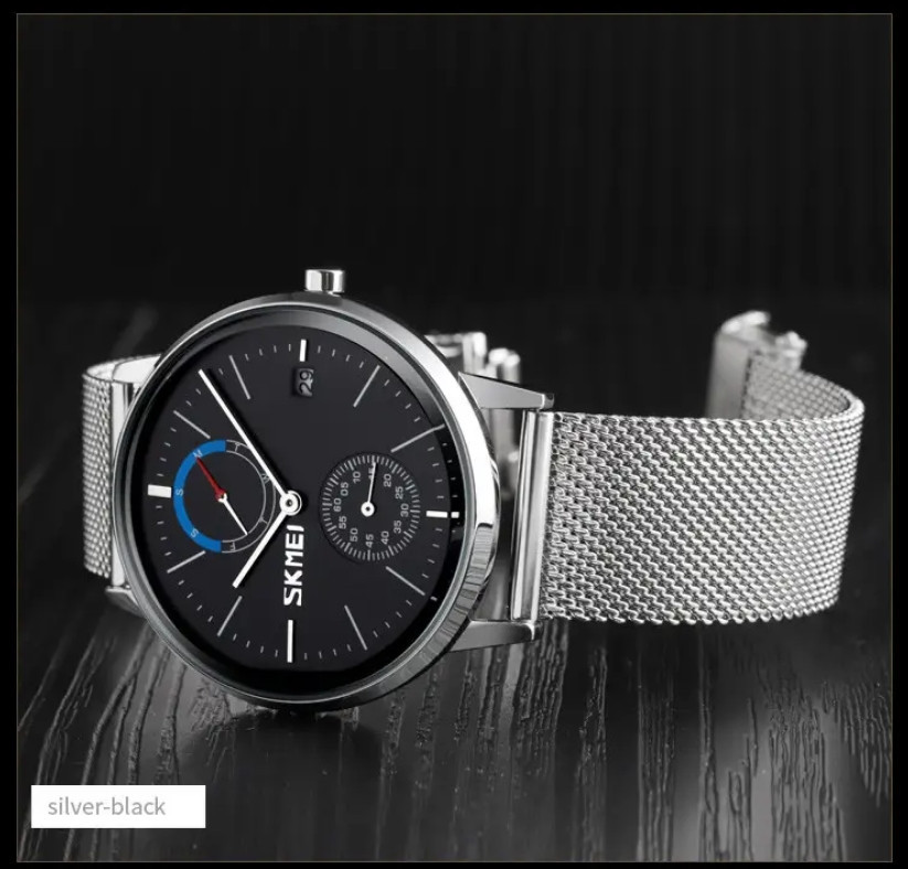 Класичний чоловічий годинник Skmei 9182 сріблясті з чорним цифеблатом Київ - фото 6