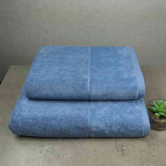 Набор полотенец велюр/махра 2шт GM Textile 50x90см, 70x140см Премиум качества Milado 550г/м2 (Синий) Сумы