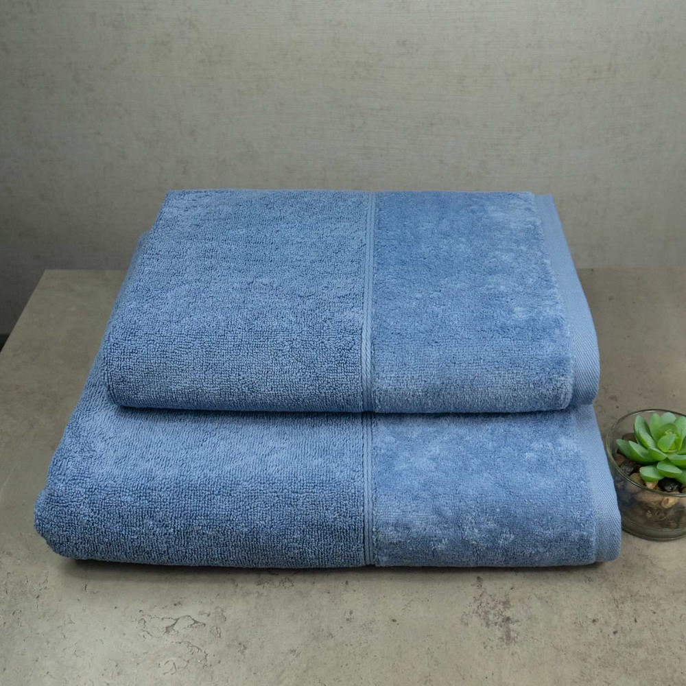 Набір рушників велюр/махра 2шт GM Textile 50x90см, 70x140см Преміум якості Milado 550г/м2 (Синій) Суми - фото 1