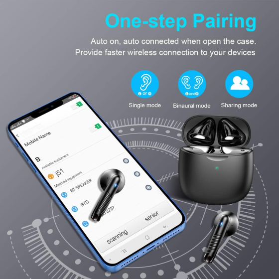 Беспроводные наушники Jxrev Bluetooth 5.4, Hi-Fi, 13 мм, ANC, IP7, до 32 часов, USB-C, сенсорное управление, Black Киев