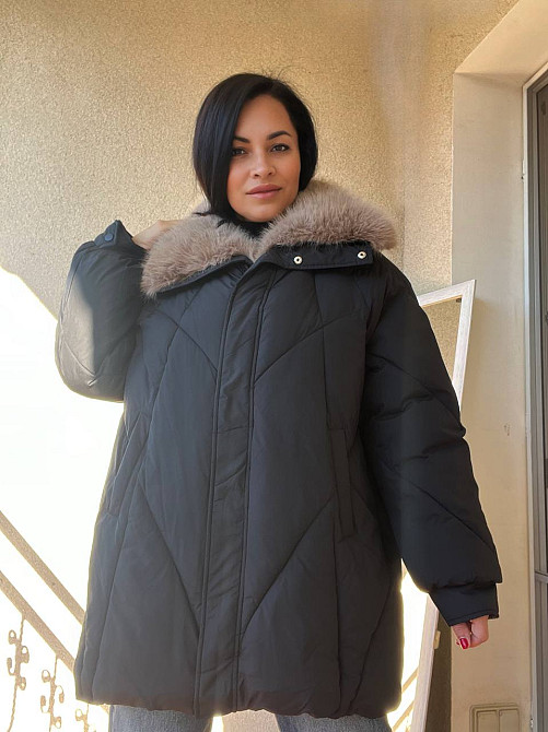 Куртка женская Lady Yep 9051 парка удлиненная широкая оверсайз мех воротник, черный, 44-48 Киев - изображение 13