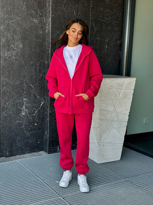 Теплий спортивний костюм жіночий на блискавці Малиновий 50/52 Харків - фото 1