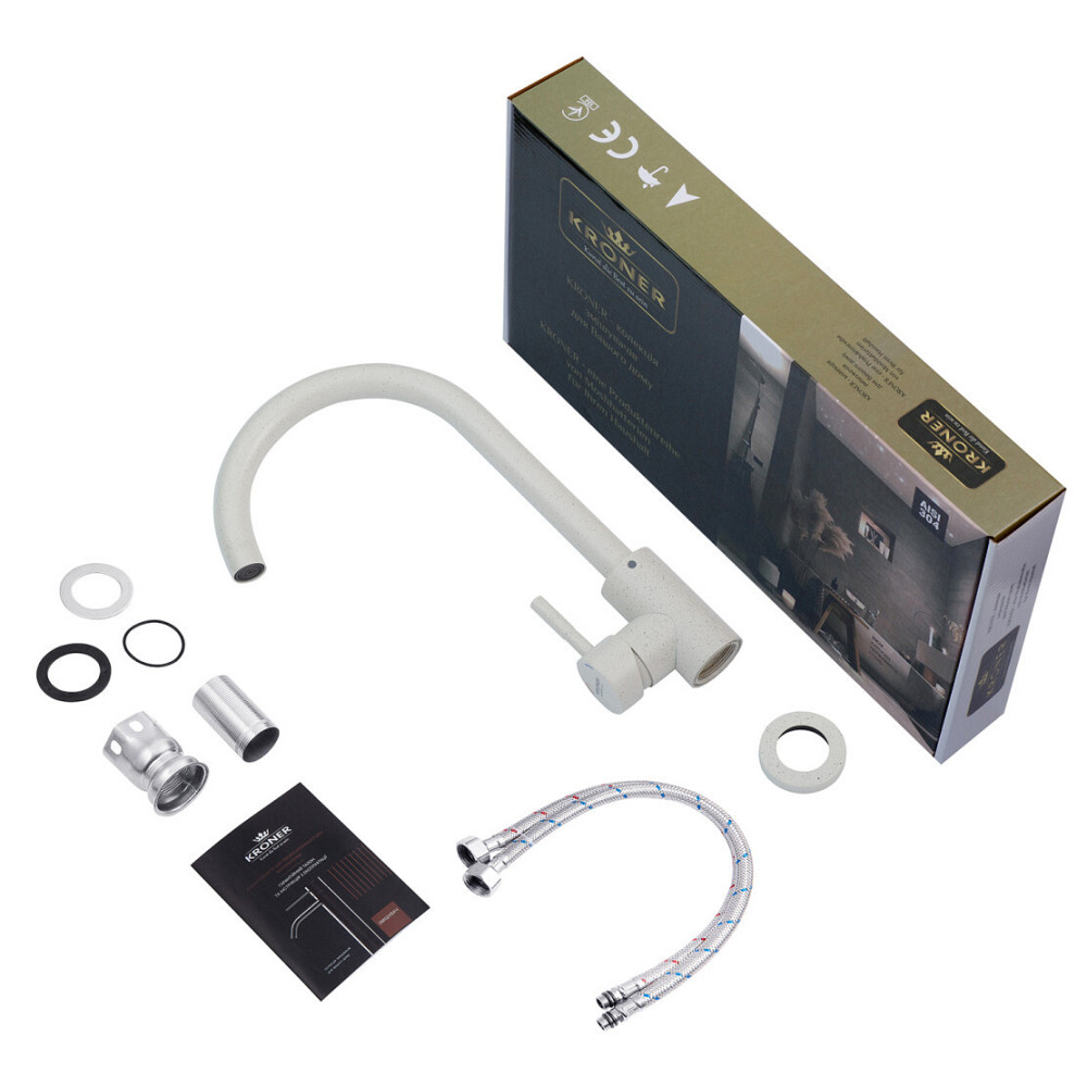 Змішувач для кухні Kroner KRP Edelstahl Klassisch - WEI035 білий Київ - фото 7