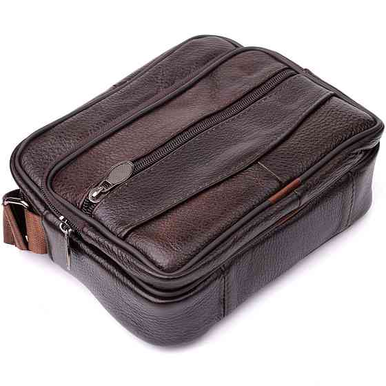 Горизонтальная удобная сумка с ручкой для мужчин из натуральной кожи Vintage 22940 Коричневый Киев